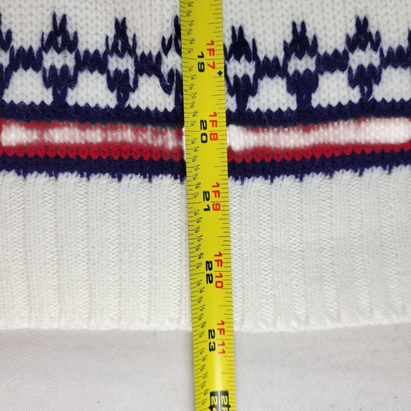 JC Penney Sweater Men M White Navy Red Fair Isle Long Sleeve Vintage 70s 80s Ski - Picture 6 of 9